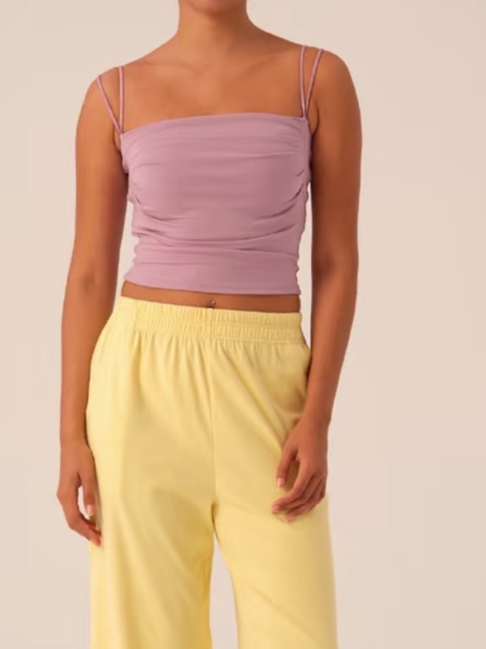 brand new Bamboo Lilac Ruched Spaghetti Strap Crop Top